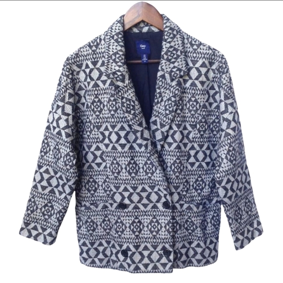 Gap Aztec Knit Double Breasted Grey Longline Cotton Blazer S - Picture 1 of 6
